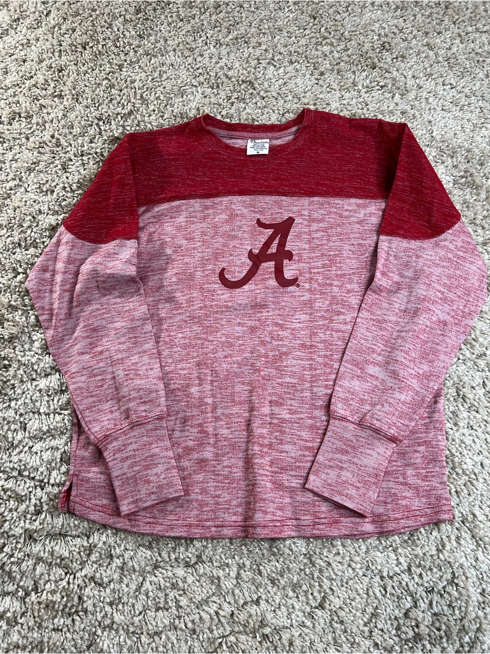 Alabama Crimson Script A Red Heather Pressbox Long-Sleeve Kids Top